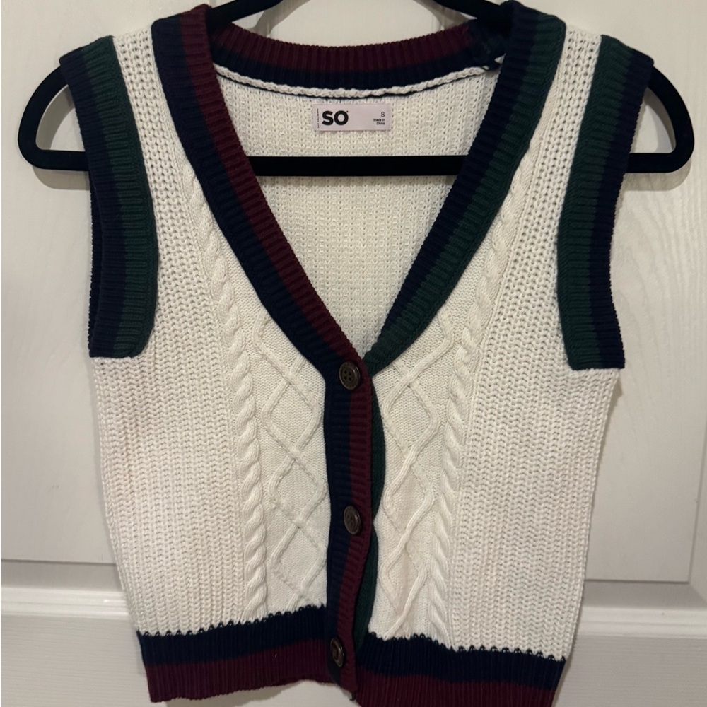 SO Cable Knit Vest with Bold Stripes